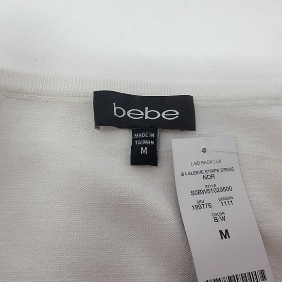 bebe Striped Off Shoulder 3/4 Sleeve Bodycon Mini Dress Size M - Picture 6 of 6